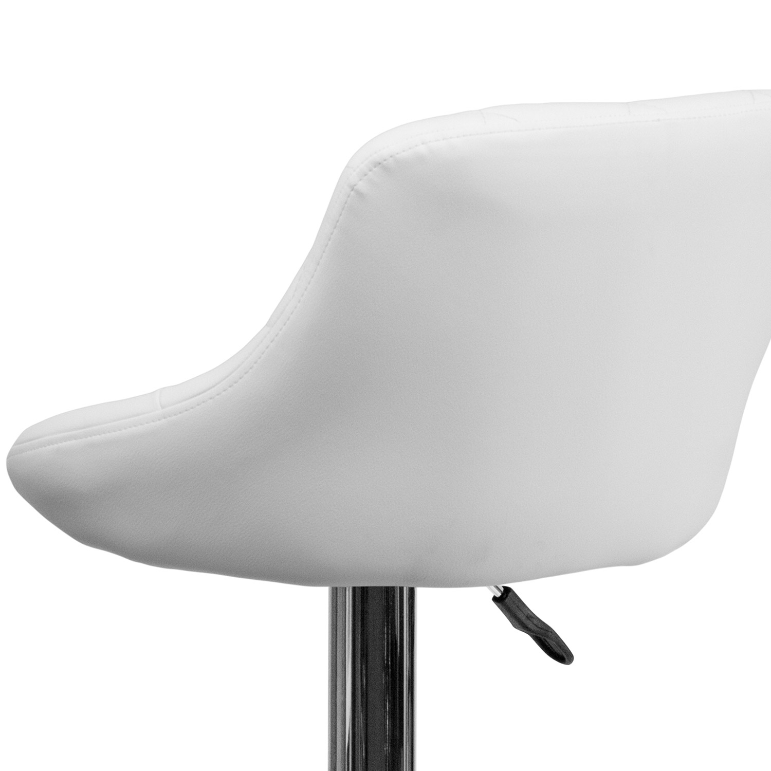 BLNK Dale Contemporary Vinyl Bucket Seat Adjustable Height Bar Stool with Diamond Pattern Back and Chrome Base - White