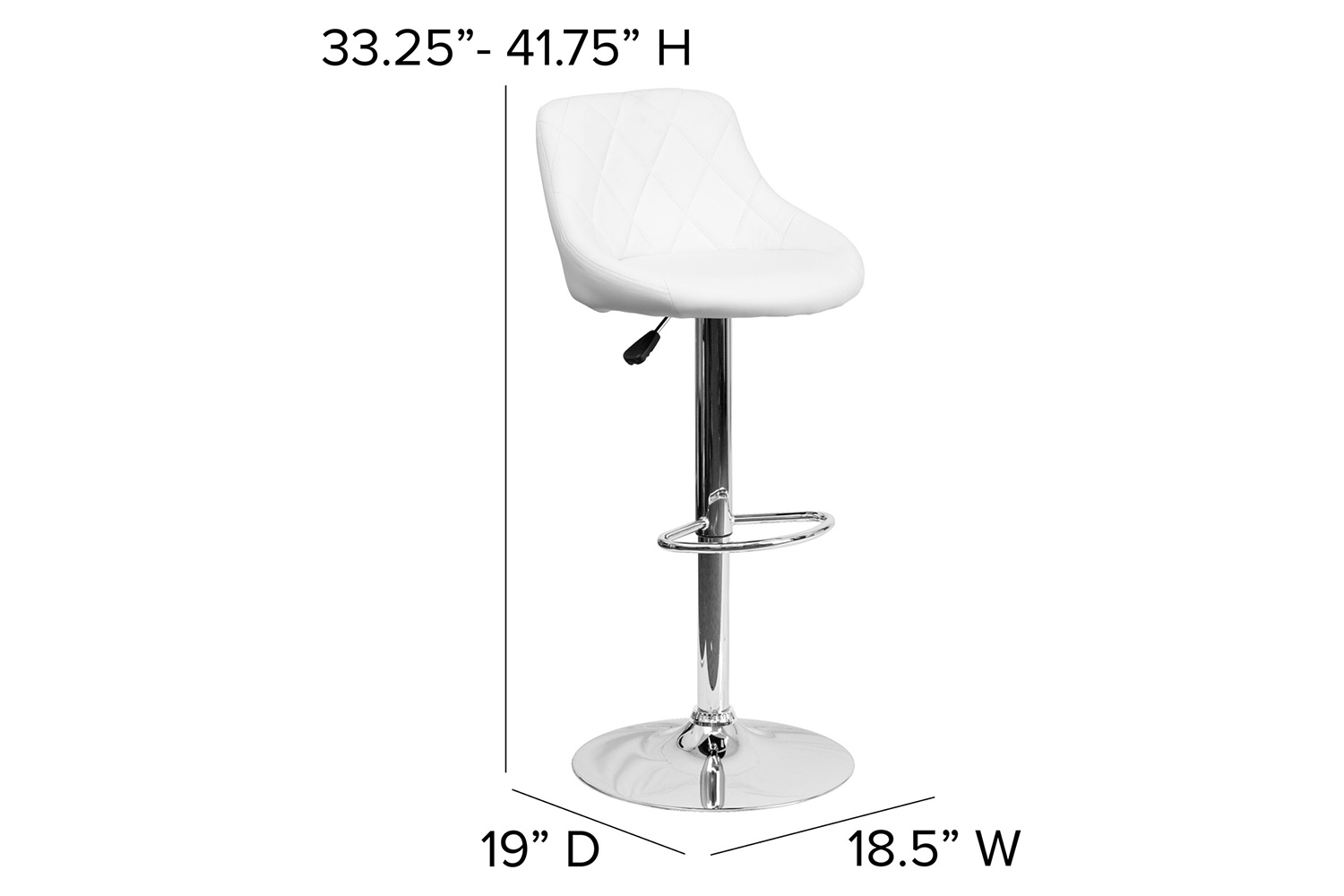 BLNK Dale Contemporary Vinyl Bucket Seat Adjustable Height Bar Stool with Diamond Pattern Back and Chrome Base - White