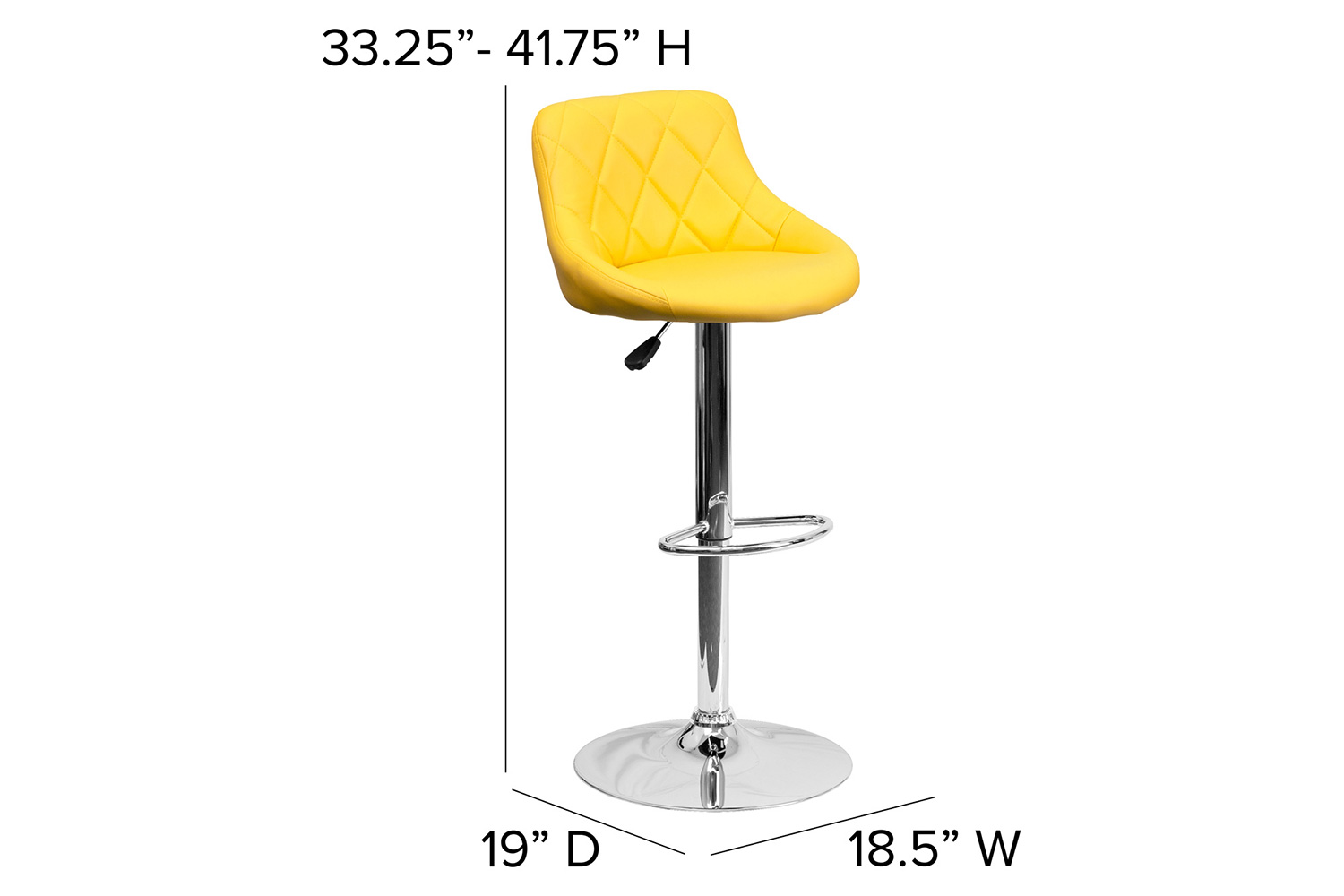 BLNK™ Dale Contemporary Vinyl Bucket Seat Adjustable Height Bar Stool with Diamond Pattern Back and Chrome Base - Yellow