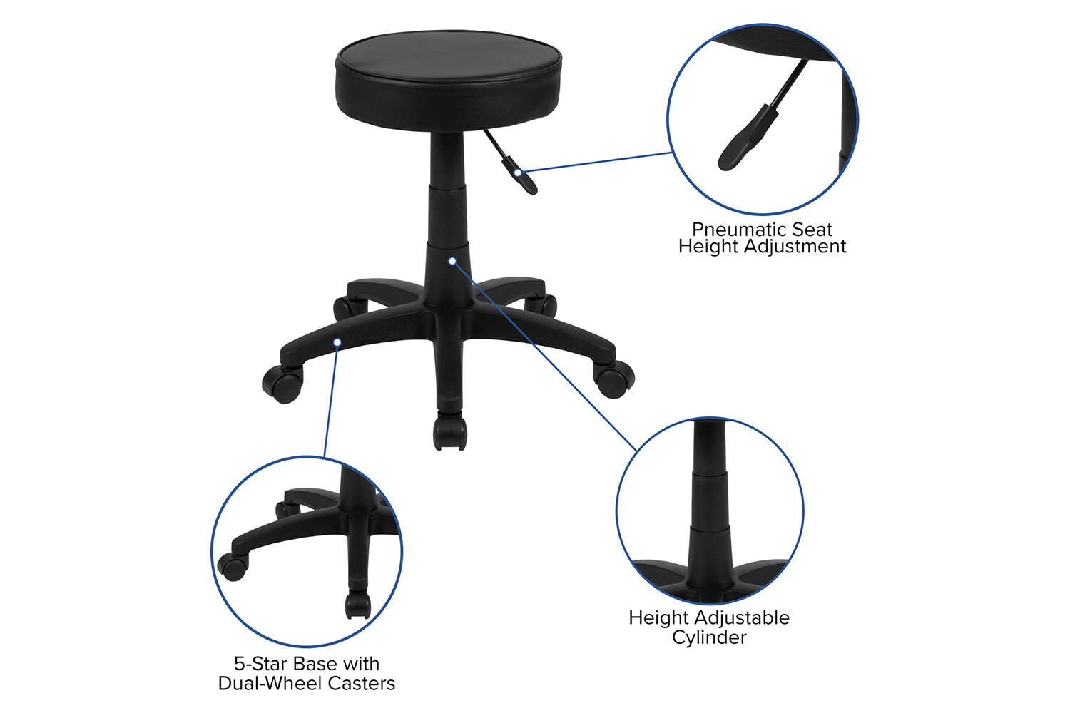 BLNK - Baker Adjustable Doctors Stool on Wheels with Ergonomic Molded Seat