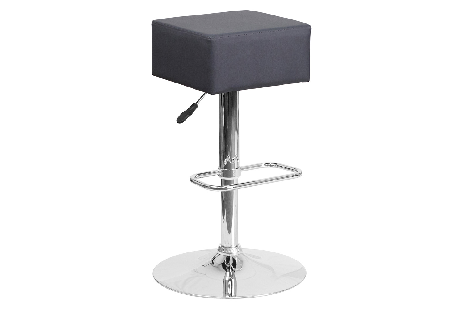 BLNK Farley Vinyl Adjustable Height Bar Stool with Square Seat and Chrome Base - Gray