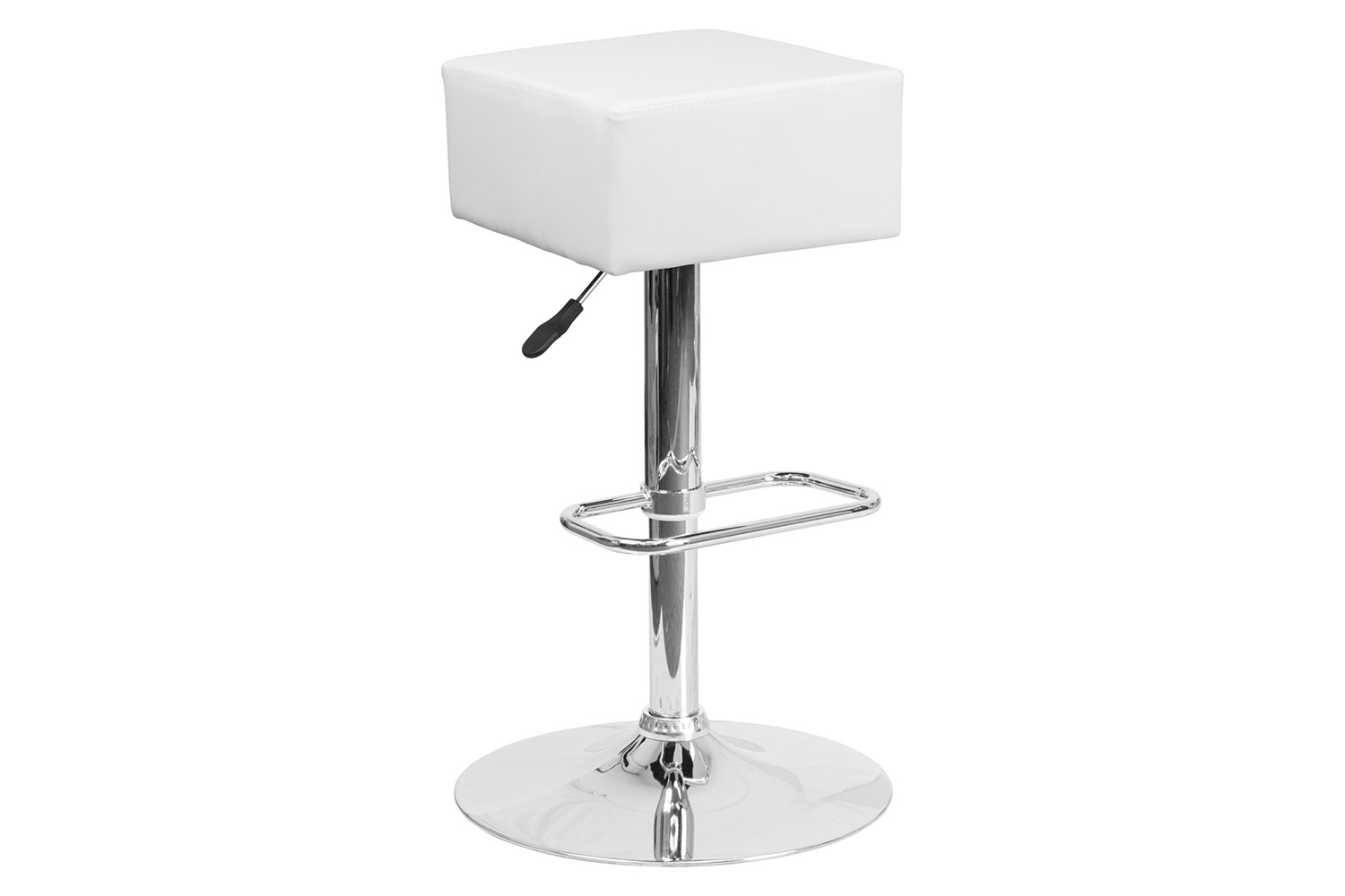 BLNK Farley Vinyl Adjustable Height Bar Stool with Square Seat and Chrome Base - White