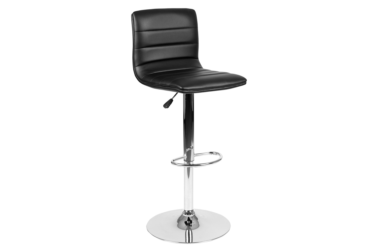 BLNK Vincent Vinyl Adjustable Swivel Bar Stool with Back, Chrome Pedestal Base and Footrest - Black