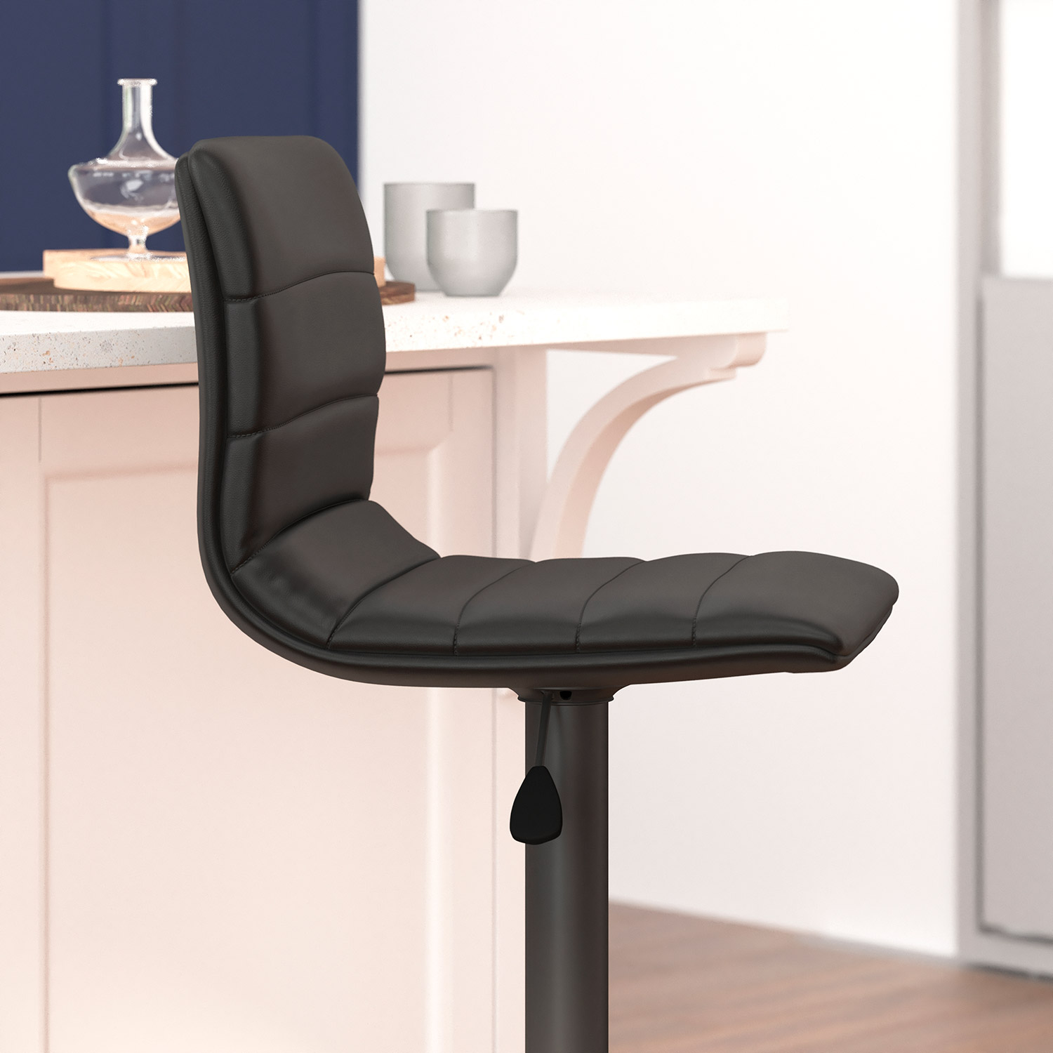 BLNK™ Vincent Vinyl Adjustable Swivel Bar Stool with Back, Black Pedestal Base and Footrest - Black