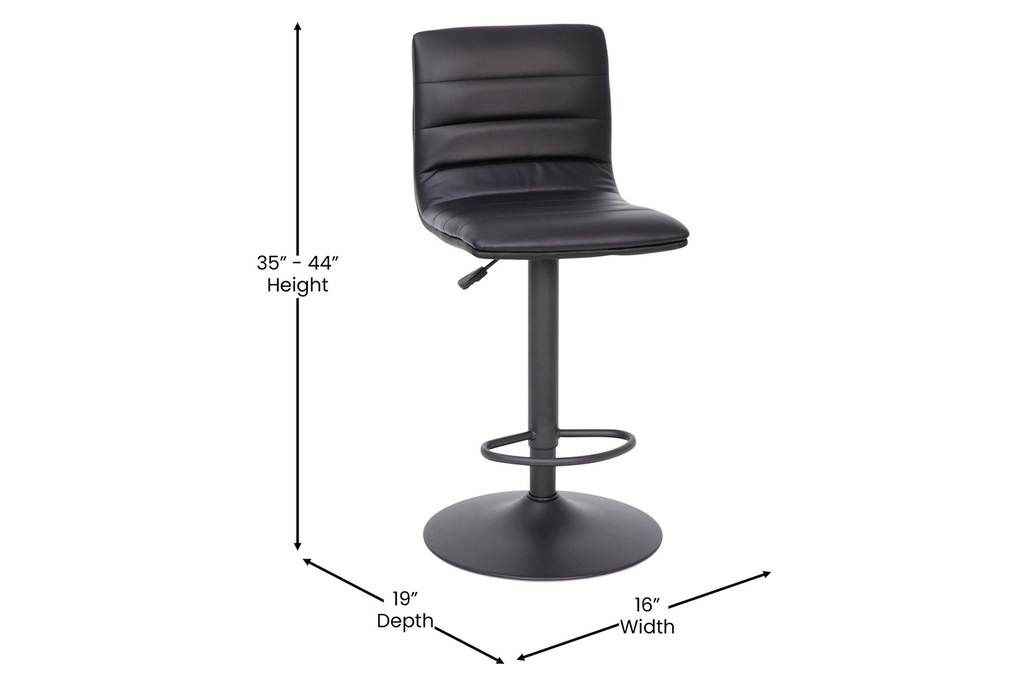 BLNK™ Vincent Vinyl Adjustable Swivel Bar Stool with Back, Black Pedestal Base and Footrest - Black