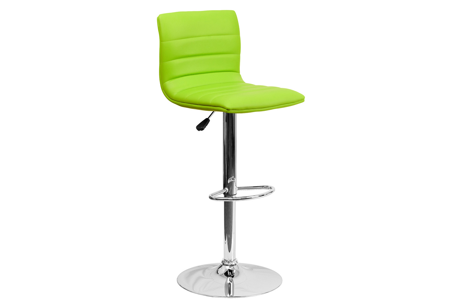 BLNK Vincent Vinyl Adjustable Swivel Bar Stool with Back, Chrome Pedestal Base and Footrest - Green