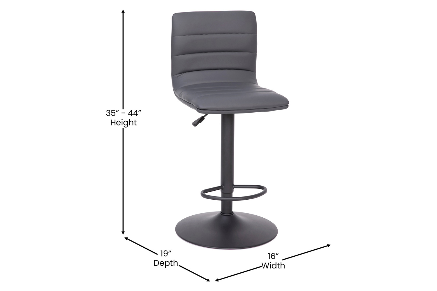 BLNK™ Vincent Vinyl Adjustable Swivel Bar Stool with Back, Black Pedestal Base and Footrest - Gray