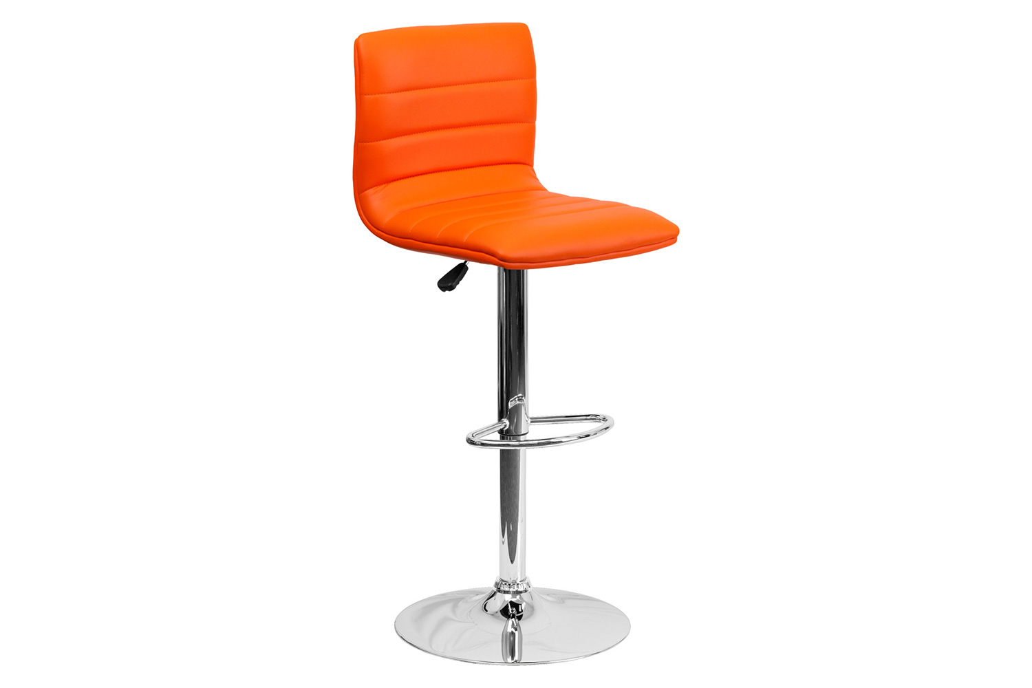 BLNK Vincent Vinyl Adjustable Swivel Bar Stool with Back, Chrome Pedestal Base and Footrest - Orange