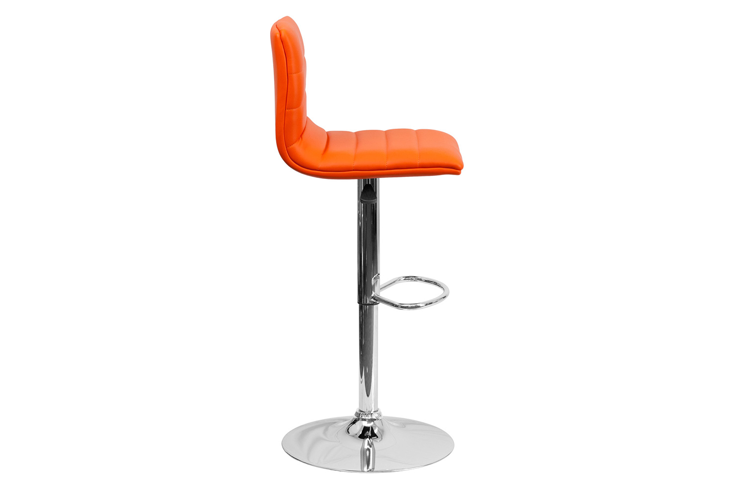 BLNK Vincent Vinyl Adjustable Swivel Bar Stool with Back, Chrome Pedestal Base and Footrest - Orange