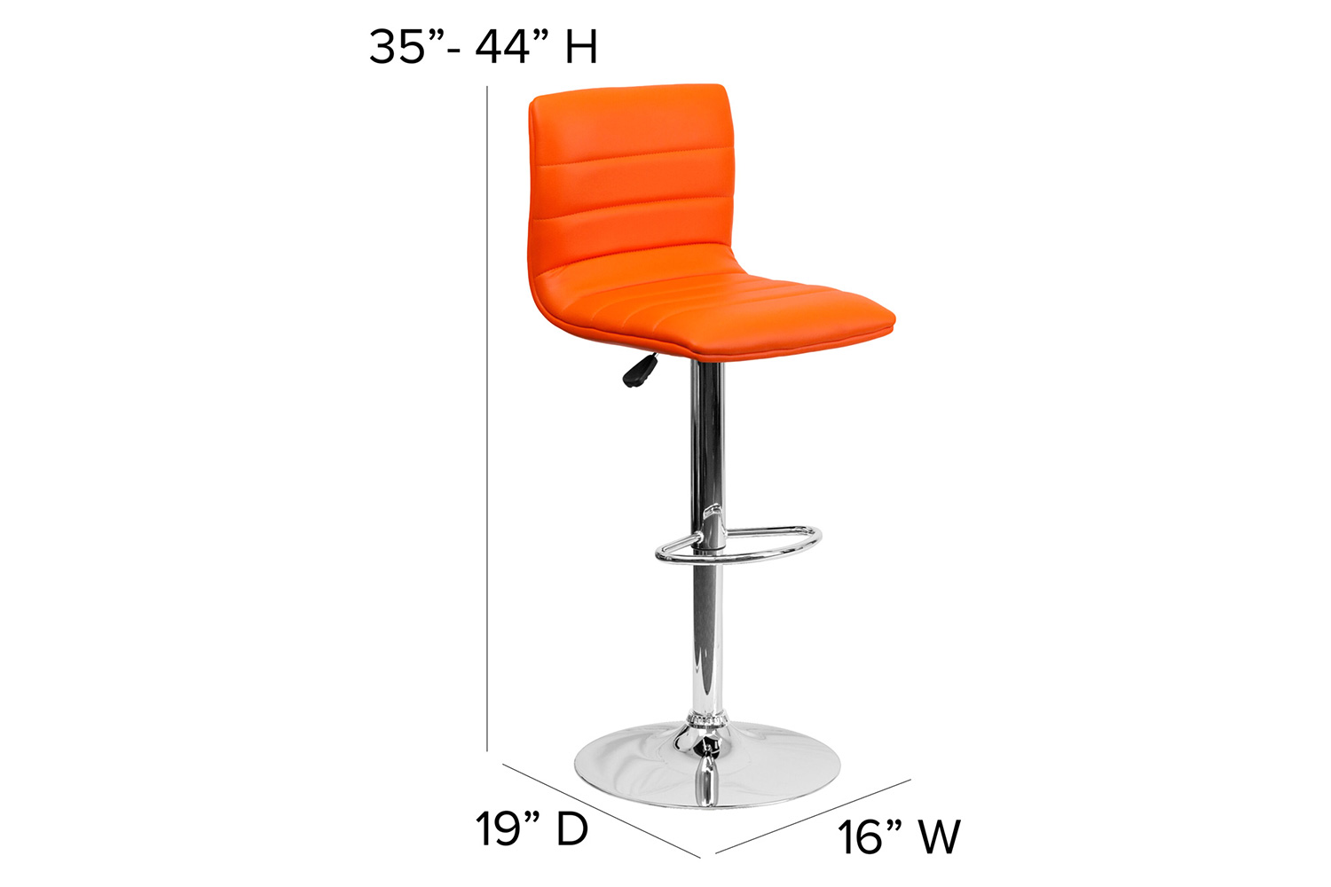 BLNK Vincent Vinyl Adjustable Swivel Bar Stool with Back, Chrome Pedestal Base and Footrest - Orange