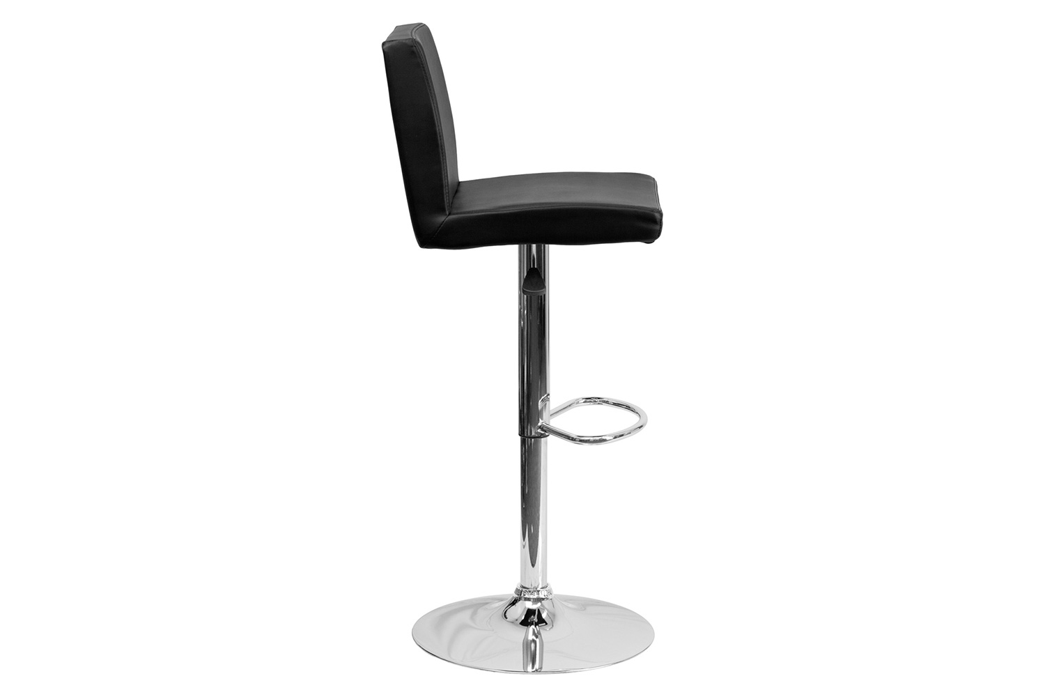 BLNK Betty Vinyl Adjustable Height Bar Stool with Panel Back and Chrome Base - Black