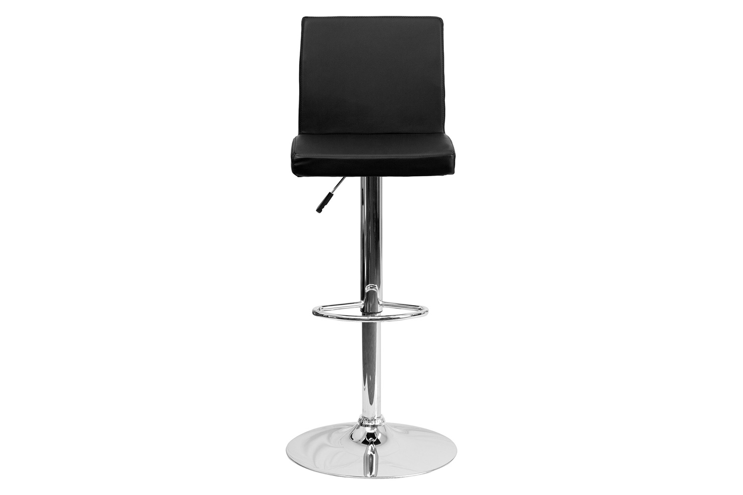 BLNK Betty Vinyl Adjustable Height Bar Stool with Panel Back and Chrome Base - Black