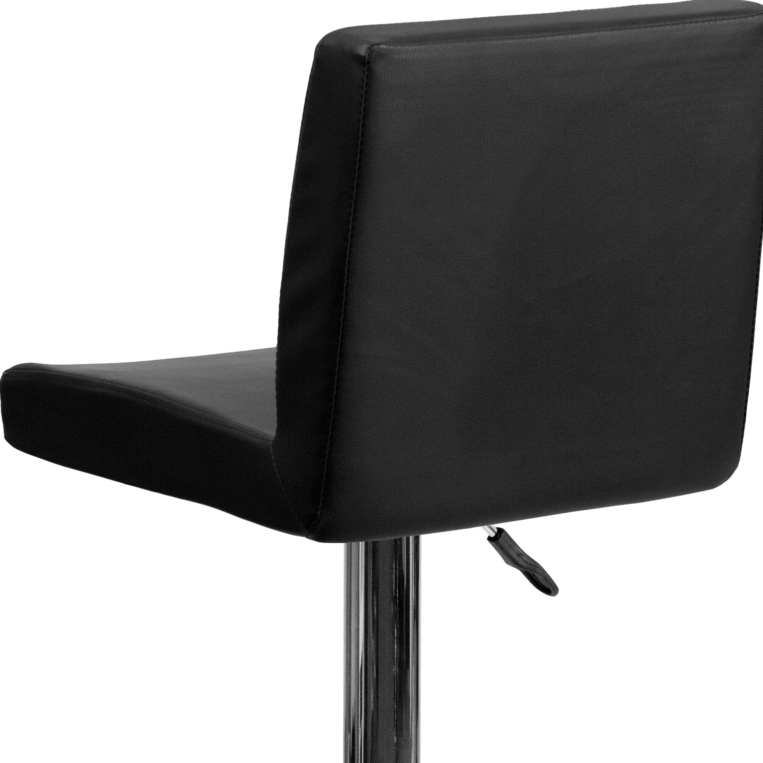 BLNK Betty Vinyl Adjustable Height Bar Stool with Panel Back and Chrome Base - Black