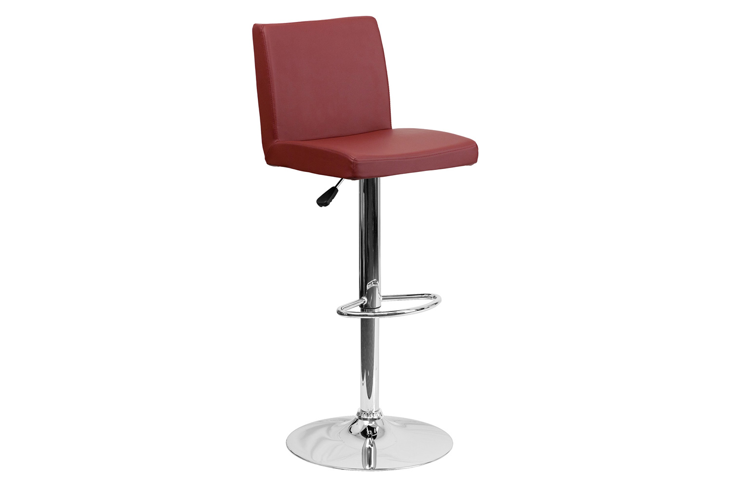 BLNK Betty Vinyl Adjustable Height Bar Stool with Panel Back and Chrome Base - Burgundy