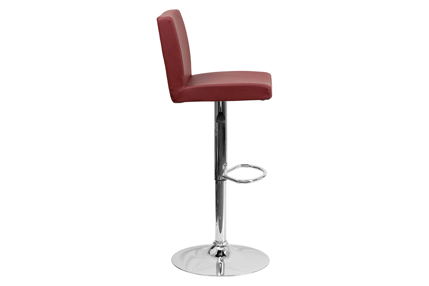 BLNK Betty Vinyl Adjustable Height Bar Stool with Panel Back and Chrome Base - Burgundy