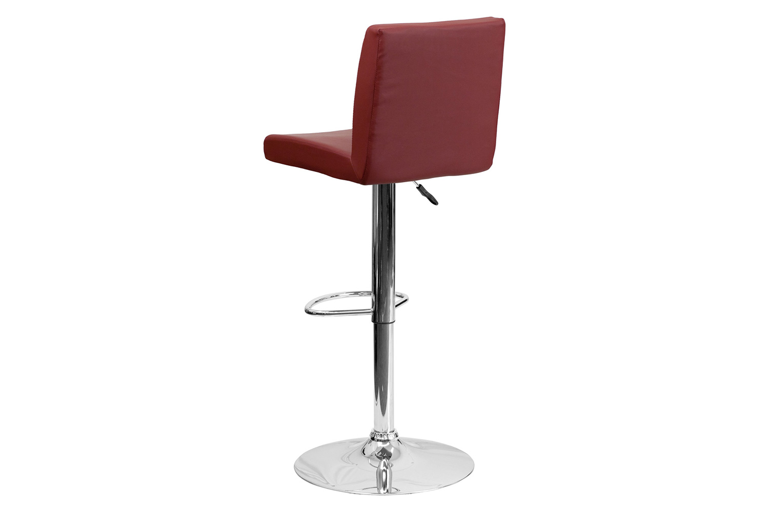 BLNK Betty Vinyl Adjustable Height Bar Stool with Panel Back and Chrome Base - Burgundy