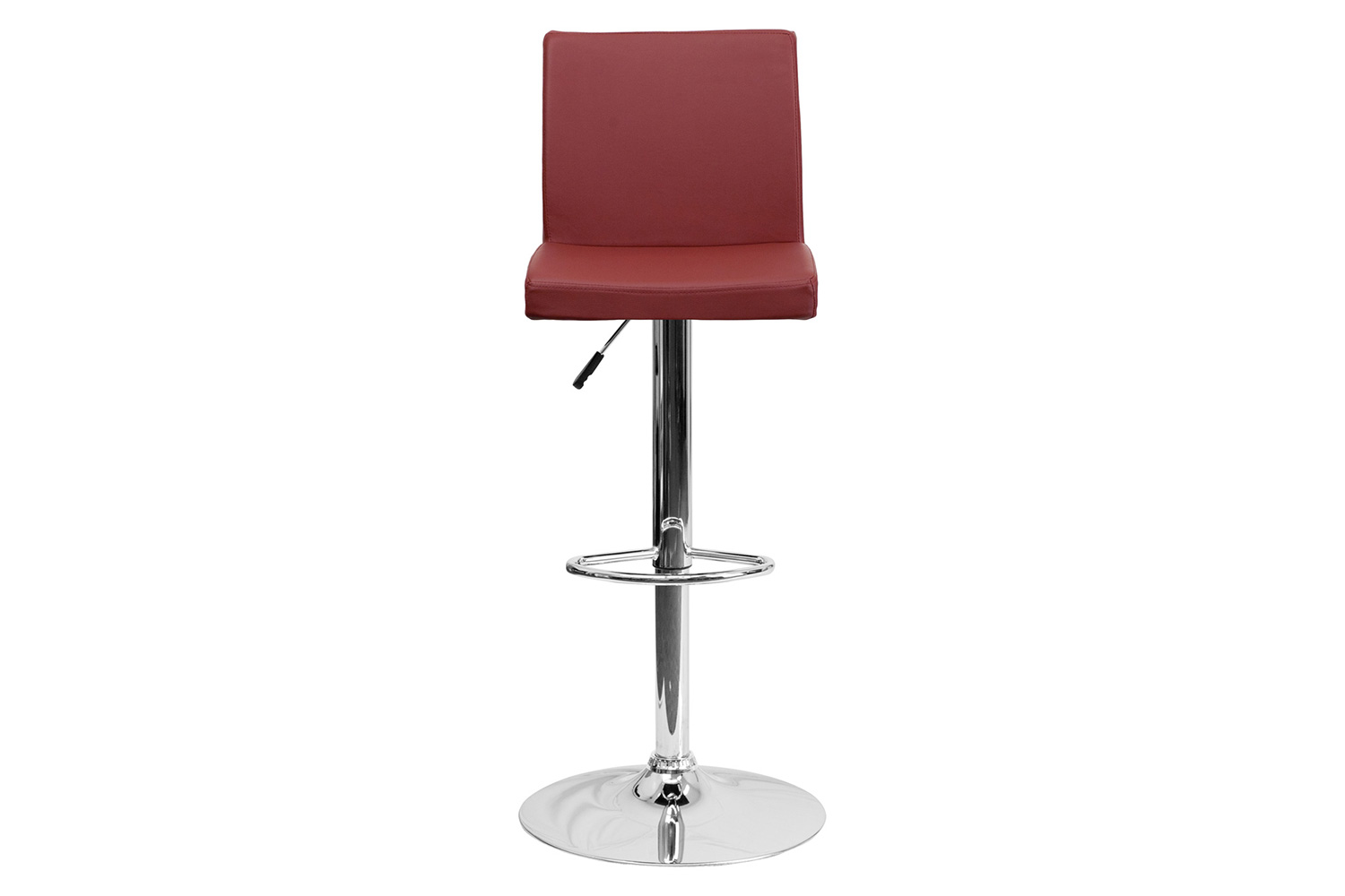 BLNK Betty Vinyl Adjustable Height Bar Stool with Panel Back and Chrome Base - Burgundy