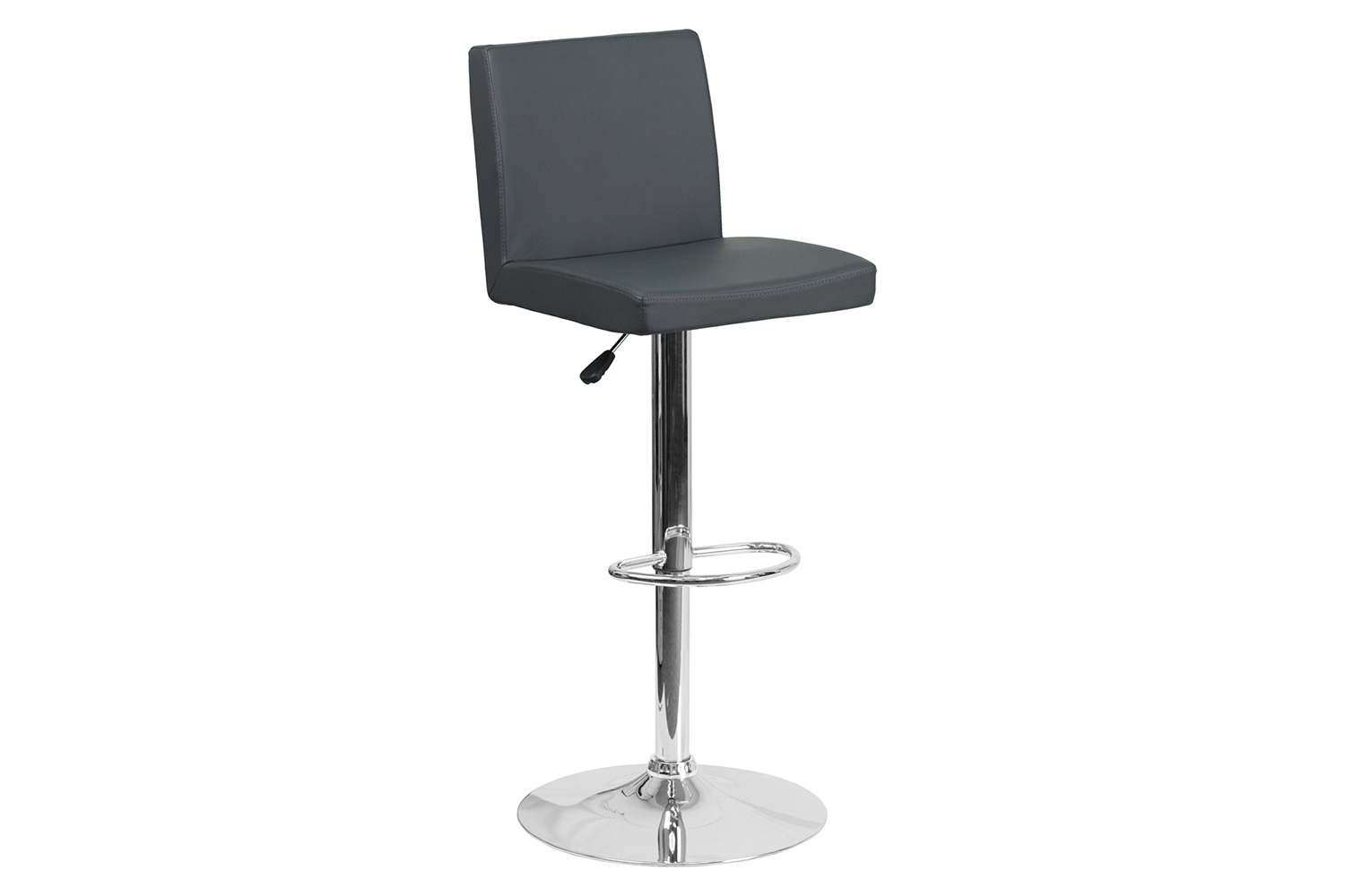 BLNK Betty Vinyl Adjustable Height Bar Stool with Panel Back and Chrome Base - Gray