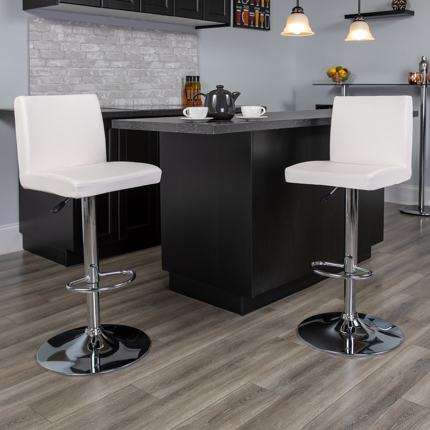 BLNK Betty Vinyl Adjustable Height Bar Stool with Panel Back and Chrome Base