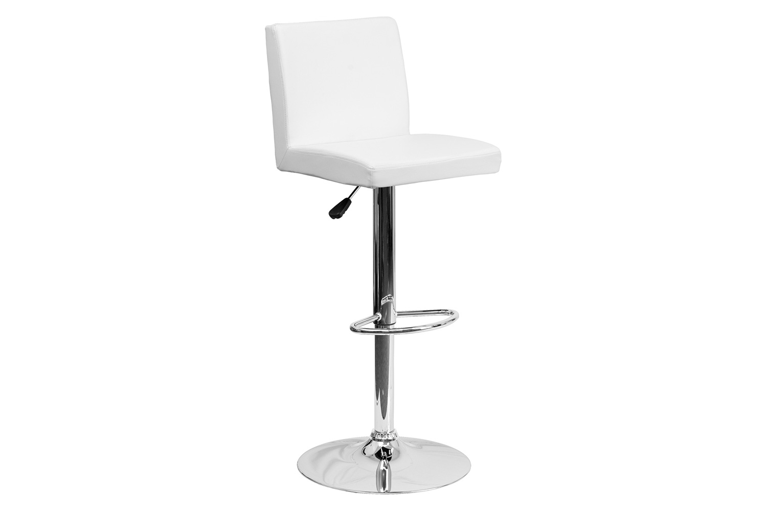 BLNK Betty Vinyl Adjustable Height Bar Stool with Panel Back and Chrome Base - White