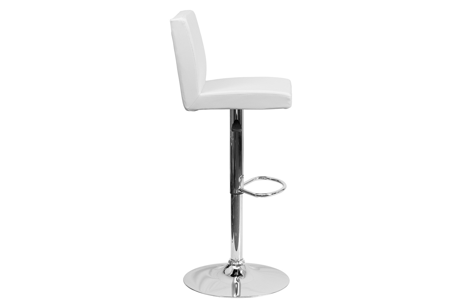 BLNK Betty Vinyl Adjustable Height Bar Stool with Panel Back and Chrome Base - White