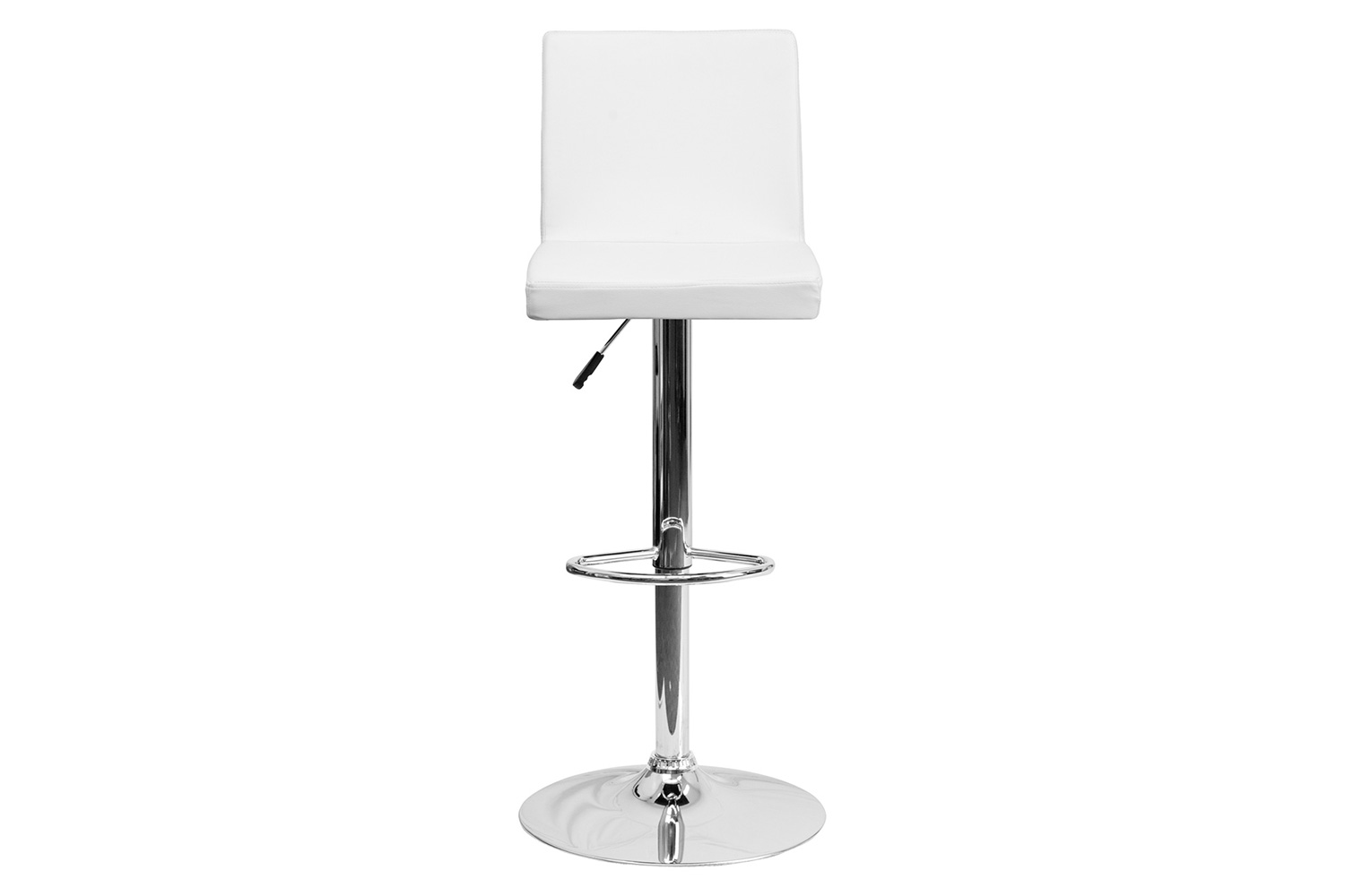 BLNK Betty Vinyl Adjustable Height Bar Stool with Panel Back and Chrome Base - White