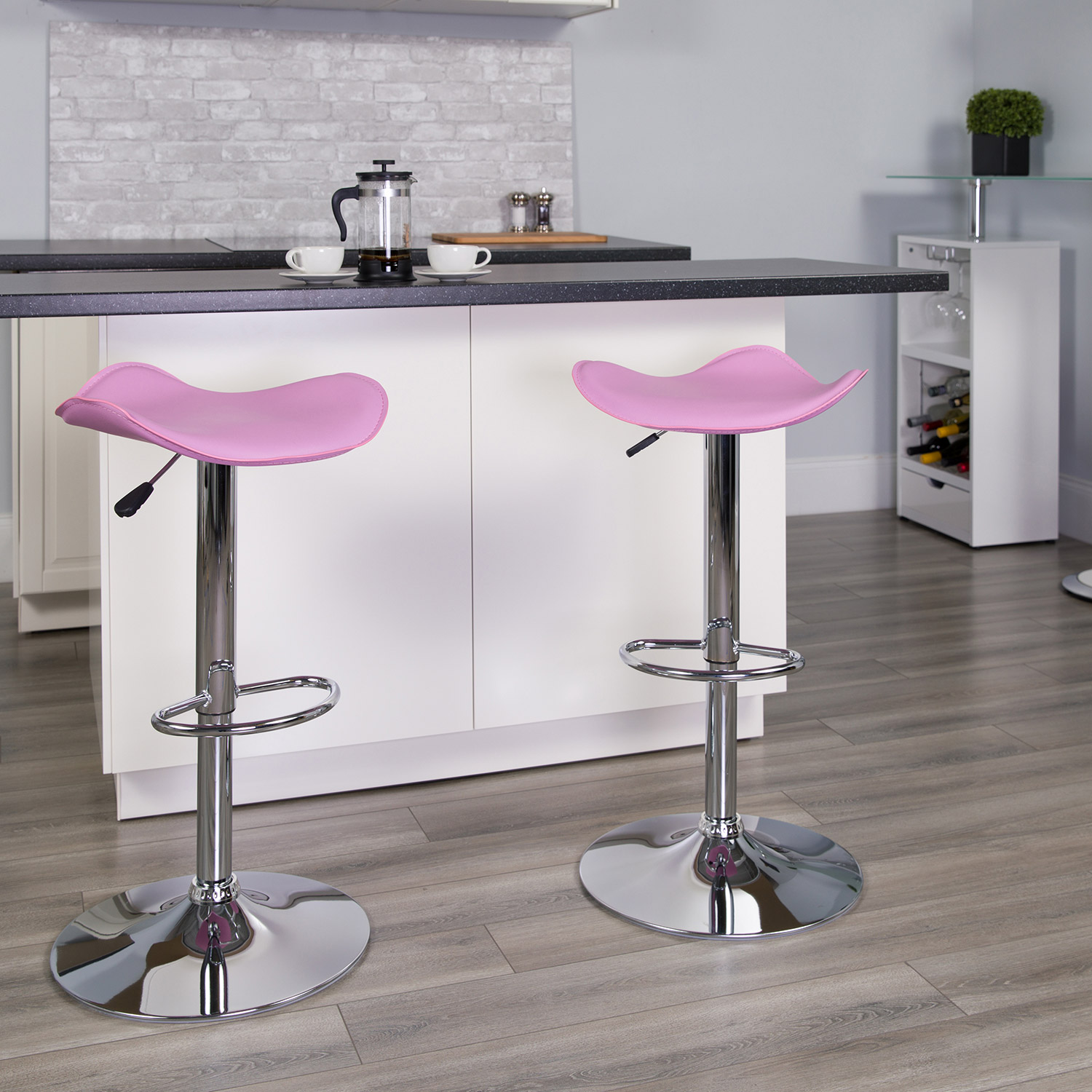 BLNK Contemporary Vinyl Adjustable Height Bar Stool with Wavy Seat and Chrome Base