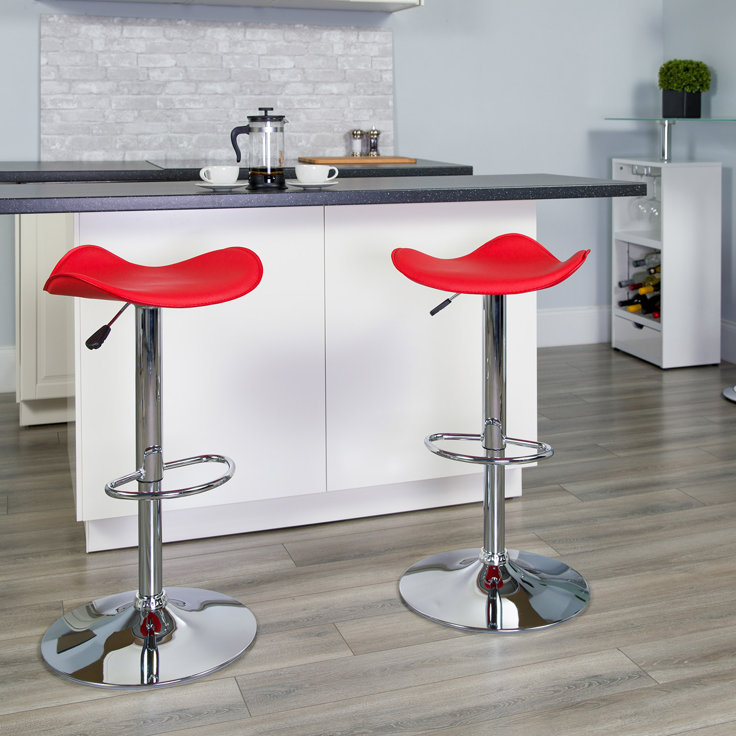 BLNK Contemporary Vinyl Adjustable Height Bar Stool with Wavy Seat and Chrome Base