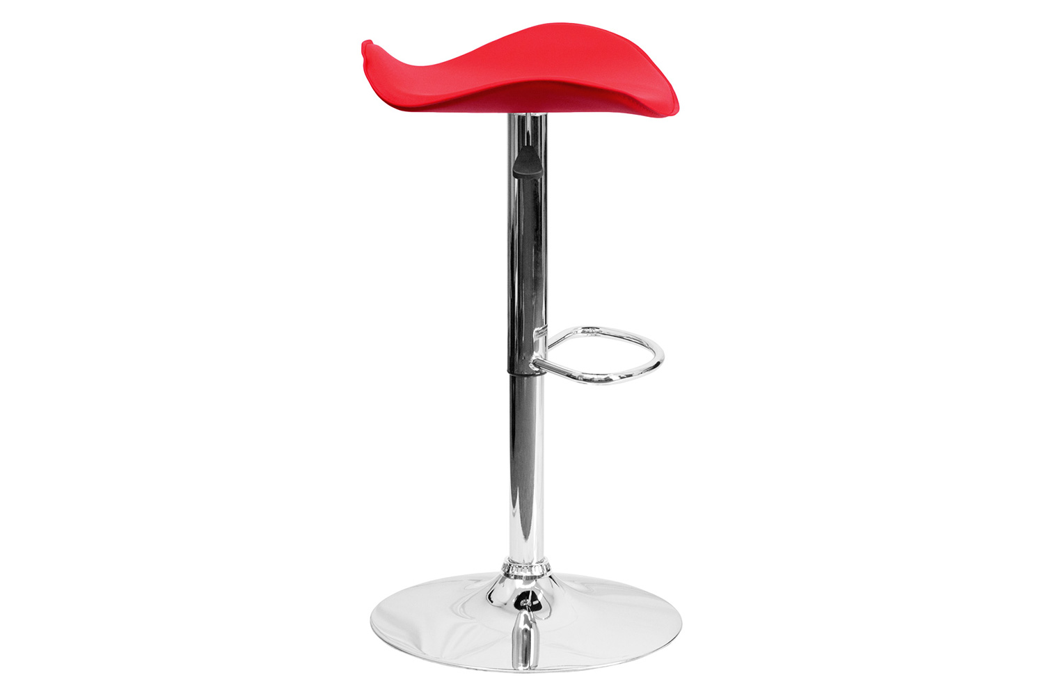 BLNK Contemporary Vinyl Adjustable Height Bar Stool with Wavy Seat and Chrome Base - Red