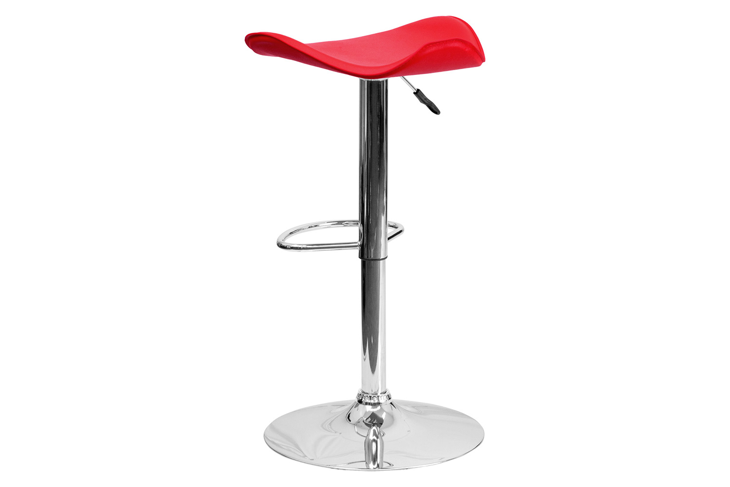 BLNK Contemporary Vinyl Adjustable Height Bar Stool with Wavy Seat and Chrome Base - Red