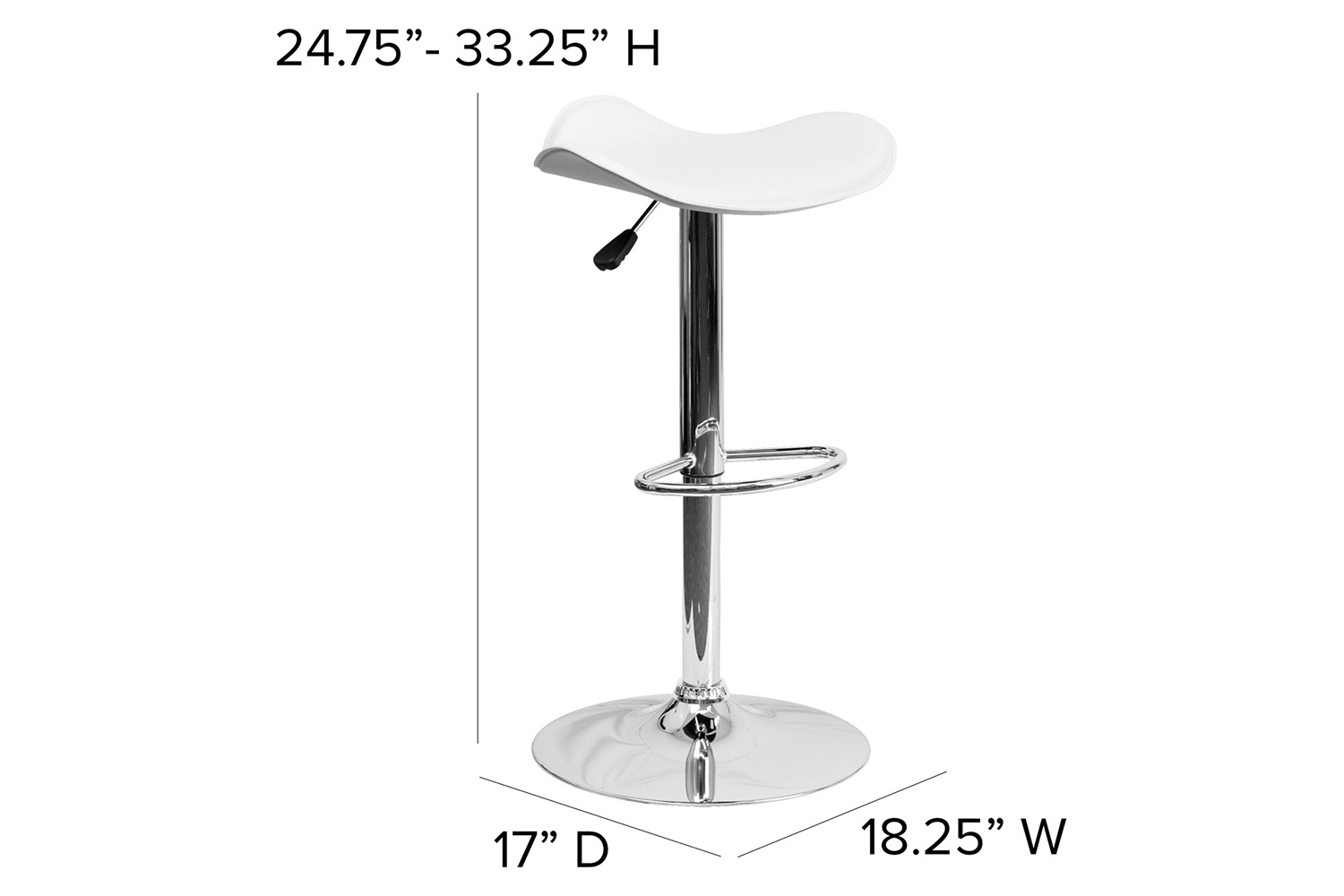 BLNK Caleb Vinyl Adjustable Height Bar Stool with Wavy Seat and Chrome Base - White