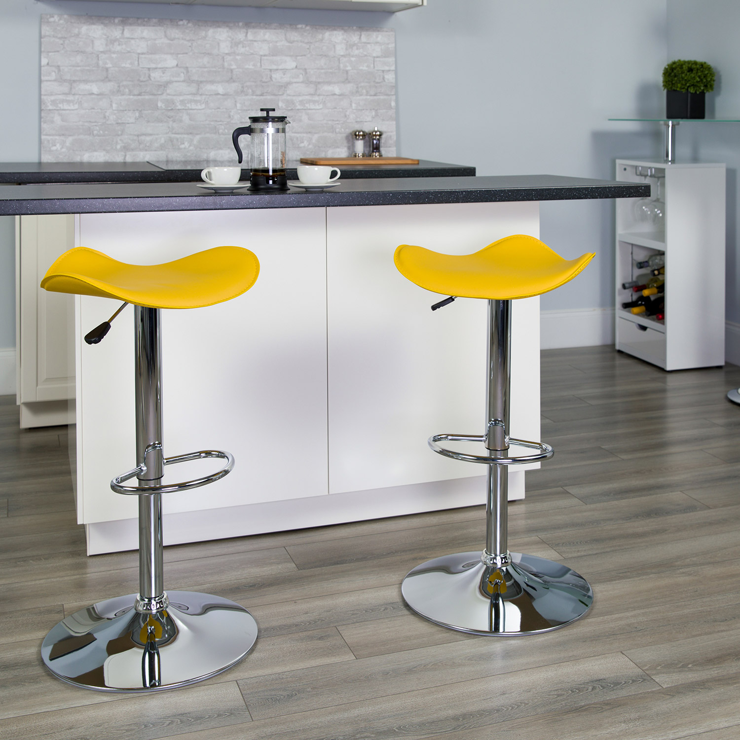 BLNK Caleb Vinyl Adjustable Height Bar Stool with Wavy Seat and Chrome Base