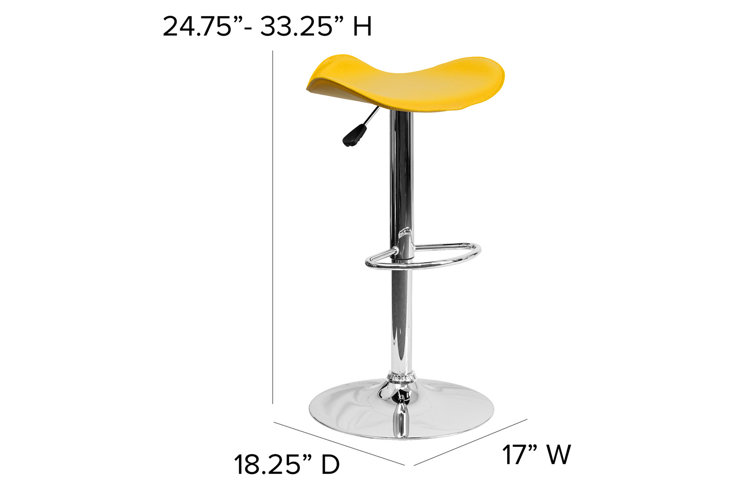 BLNK Caleb Vinyl Adjustable Height Bar Stool with Wavy Seat and Chrome Base - Yellow