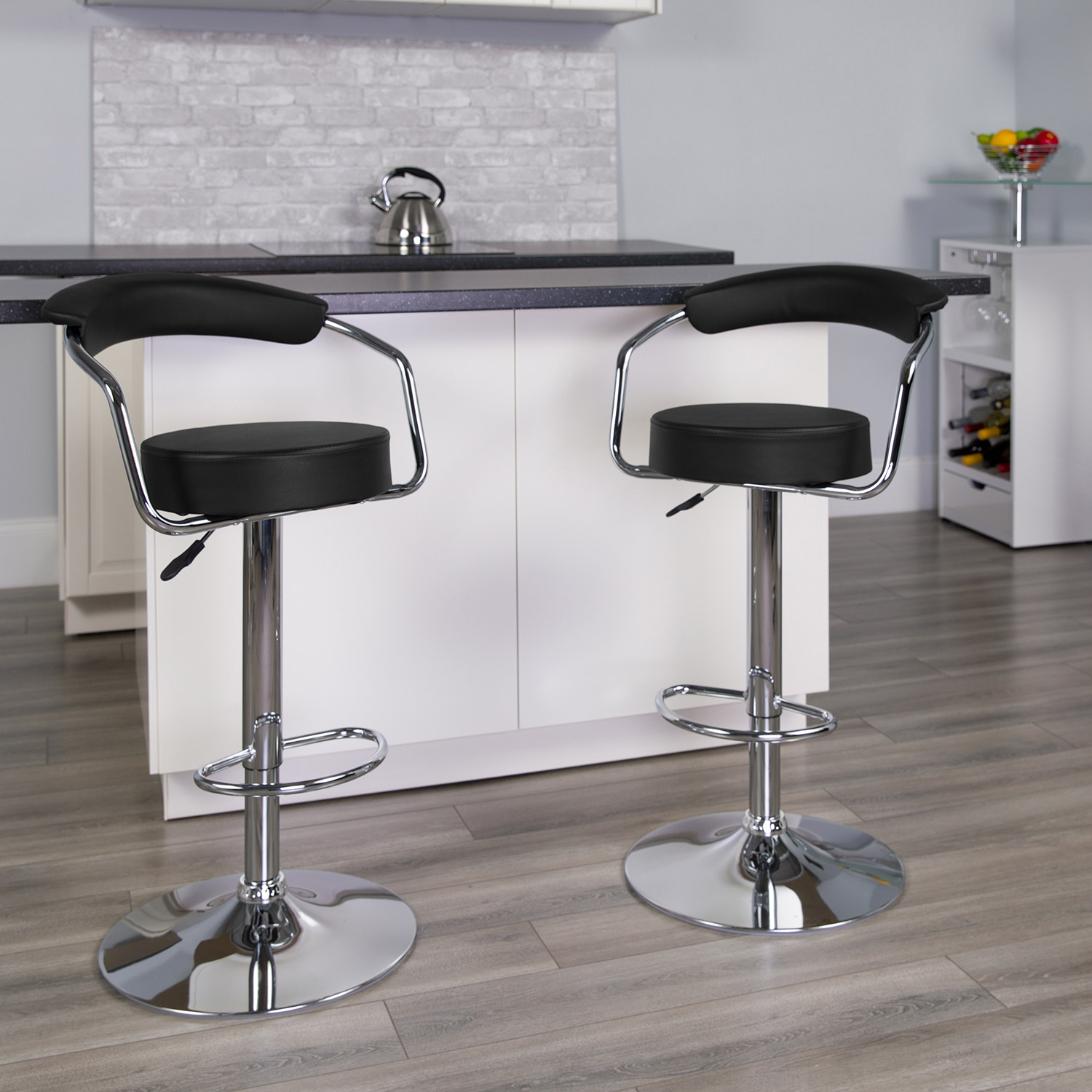 BLNK Cruz Vinyl Adjustable Height Bar Stool with Arms and Chrome Base