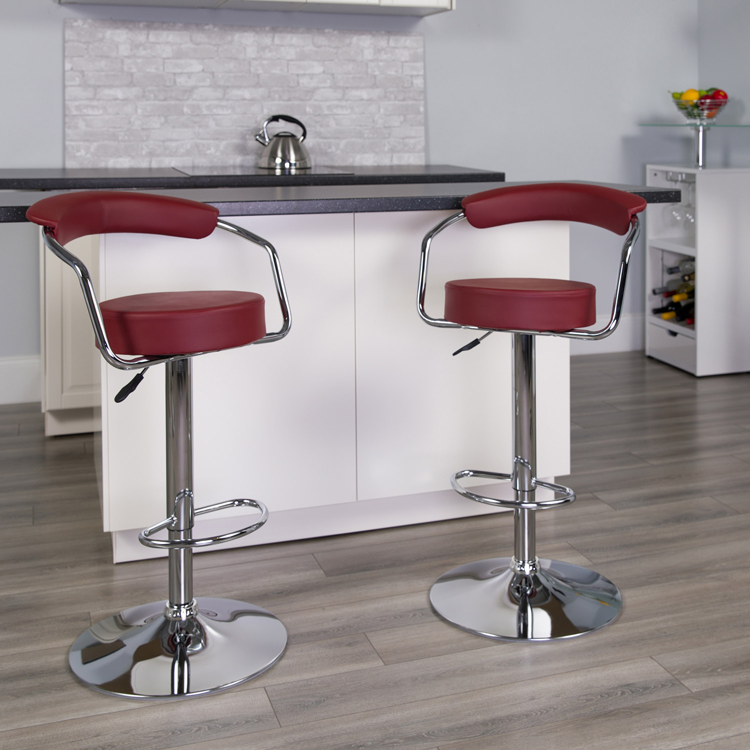 BLNK Cruz Vinyl Adjustable Height Bar Stool with Arms and Chrome Base