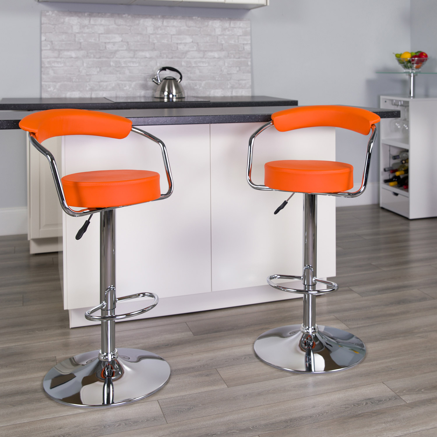 BLNK Cruz Vinyl Adjustable Height Bar Stool with Arms and Chrome Base