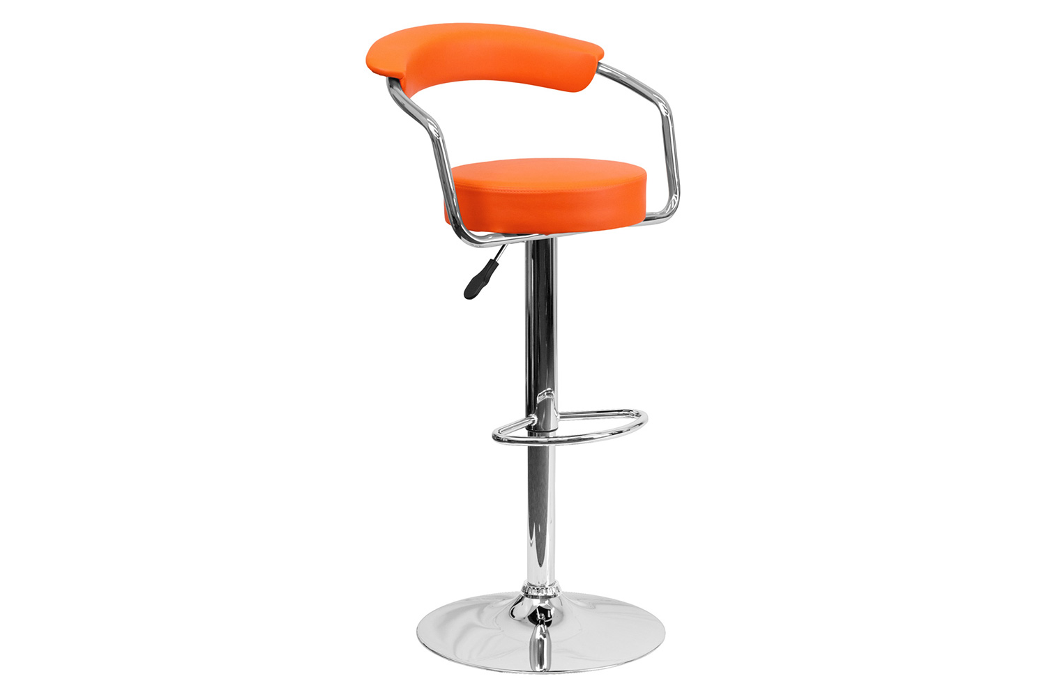 BLNK Cruz Vinyl Adjustable Height Bar Stool with Arms and Chrome Base - Orange