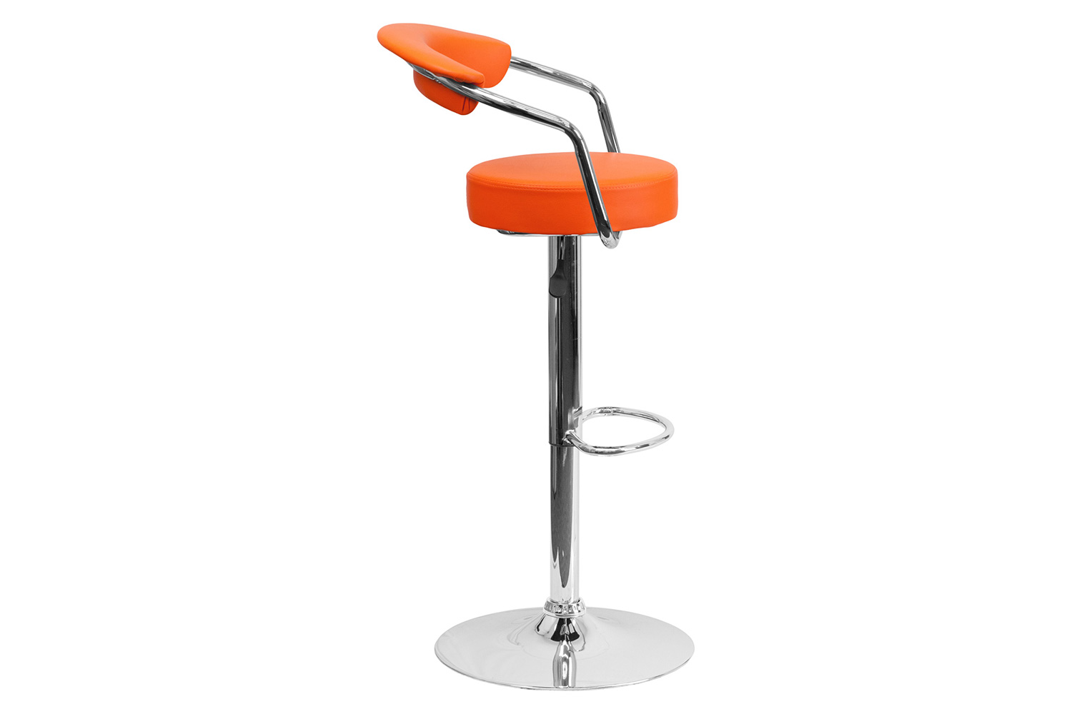 BLNK Cruz Vinyl Adjustable Height Bar Stool with Arms and Chrome Base - Orange