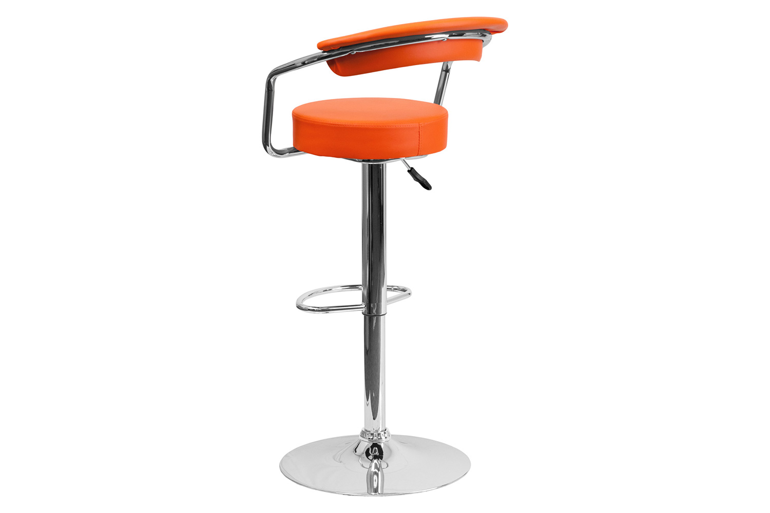 BLNK Cruz Vinyl Adjustable Height Bar Stool with Arms and Chrome Base - Orange