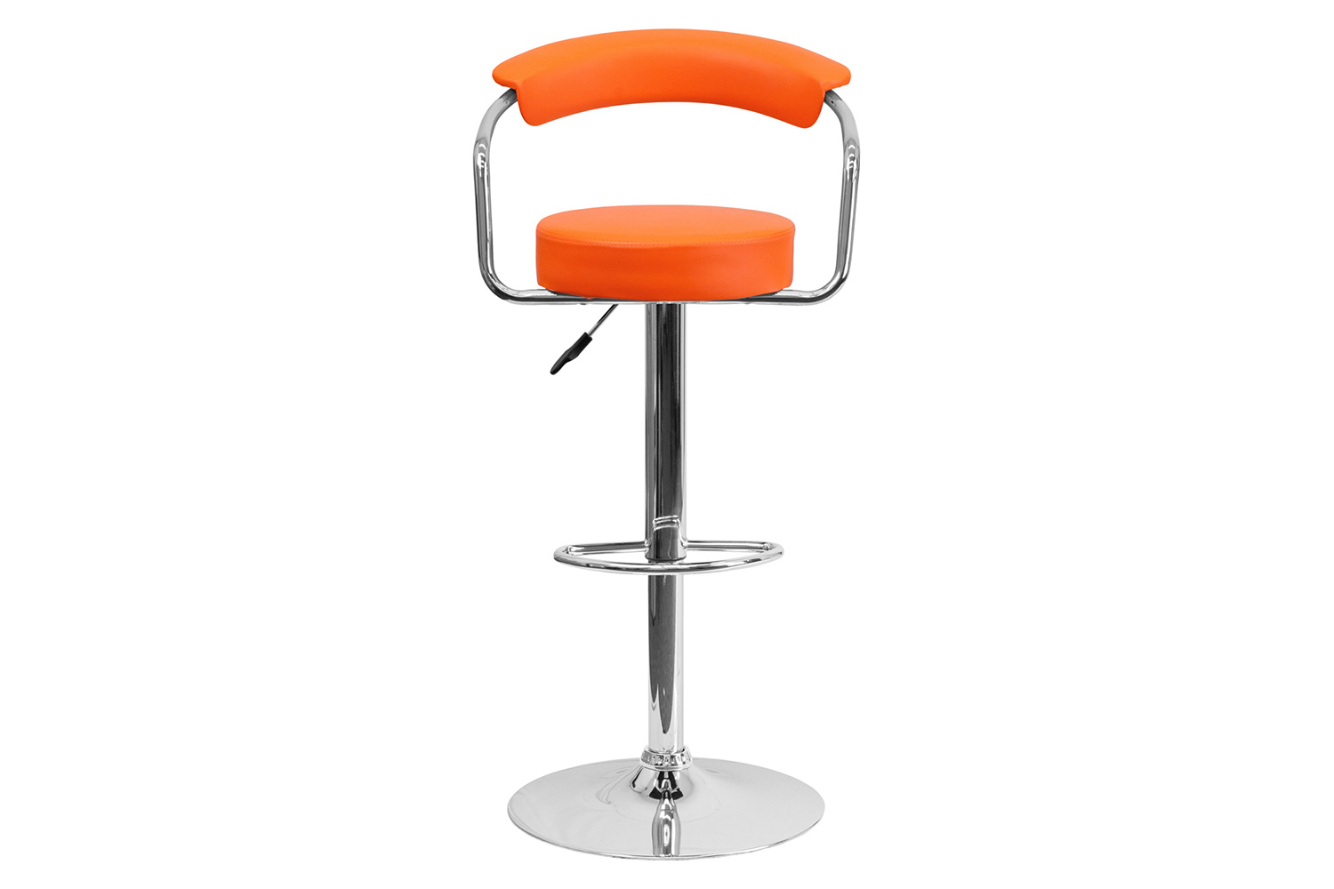 BLNK Cruz Vinyl Adjustable Height Bar Stool with Arms and Chrome Base - Orange