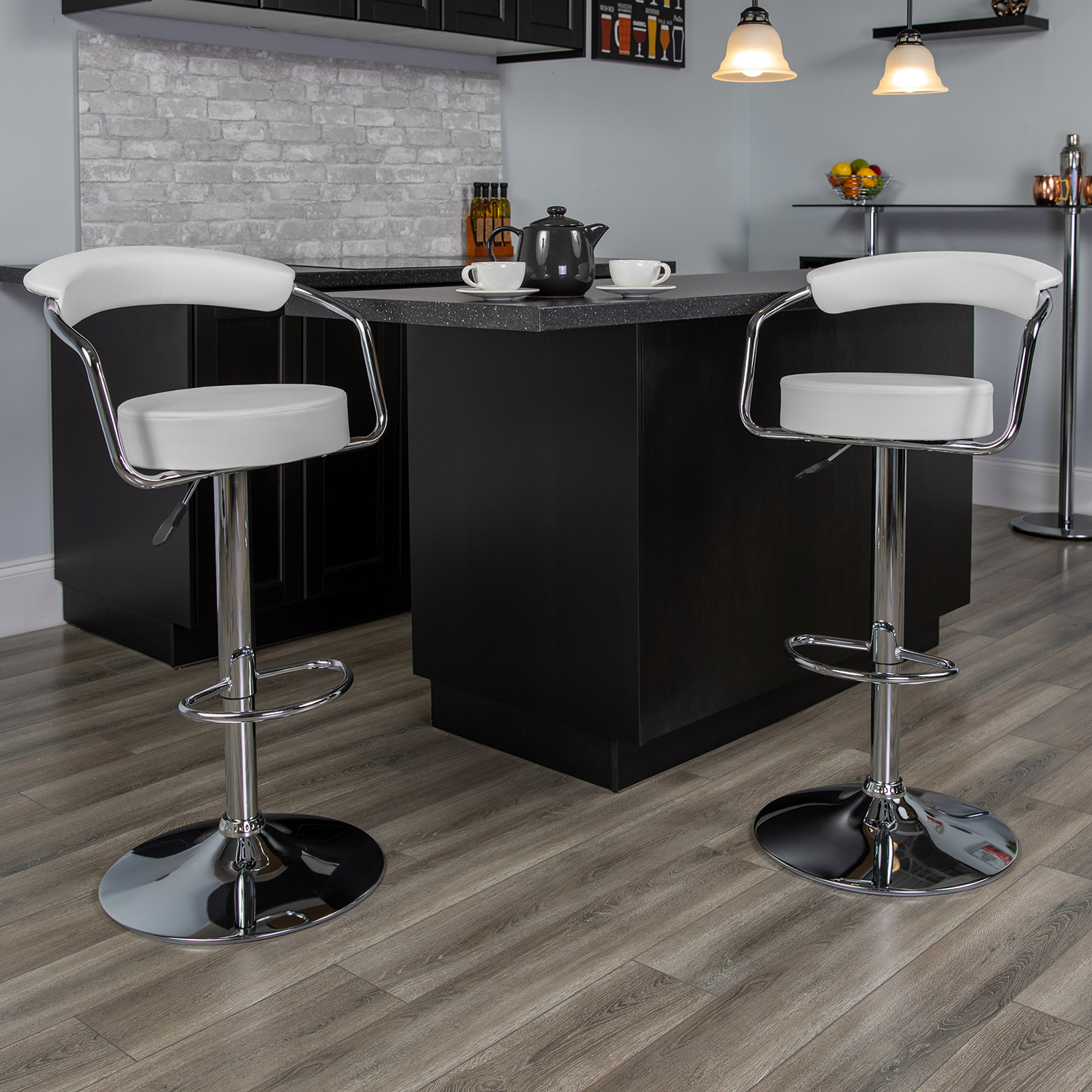 BLNK Cruz Vinyl Adjustable Height Bar Stool with Arms and Chrome Base