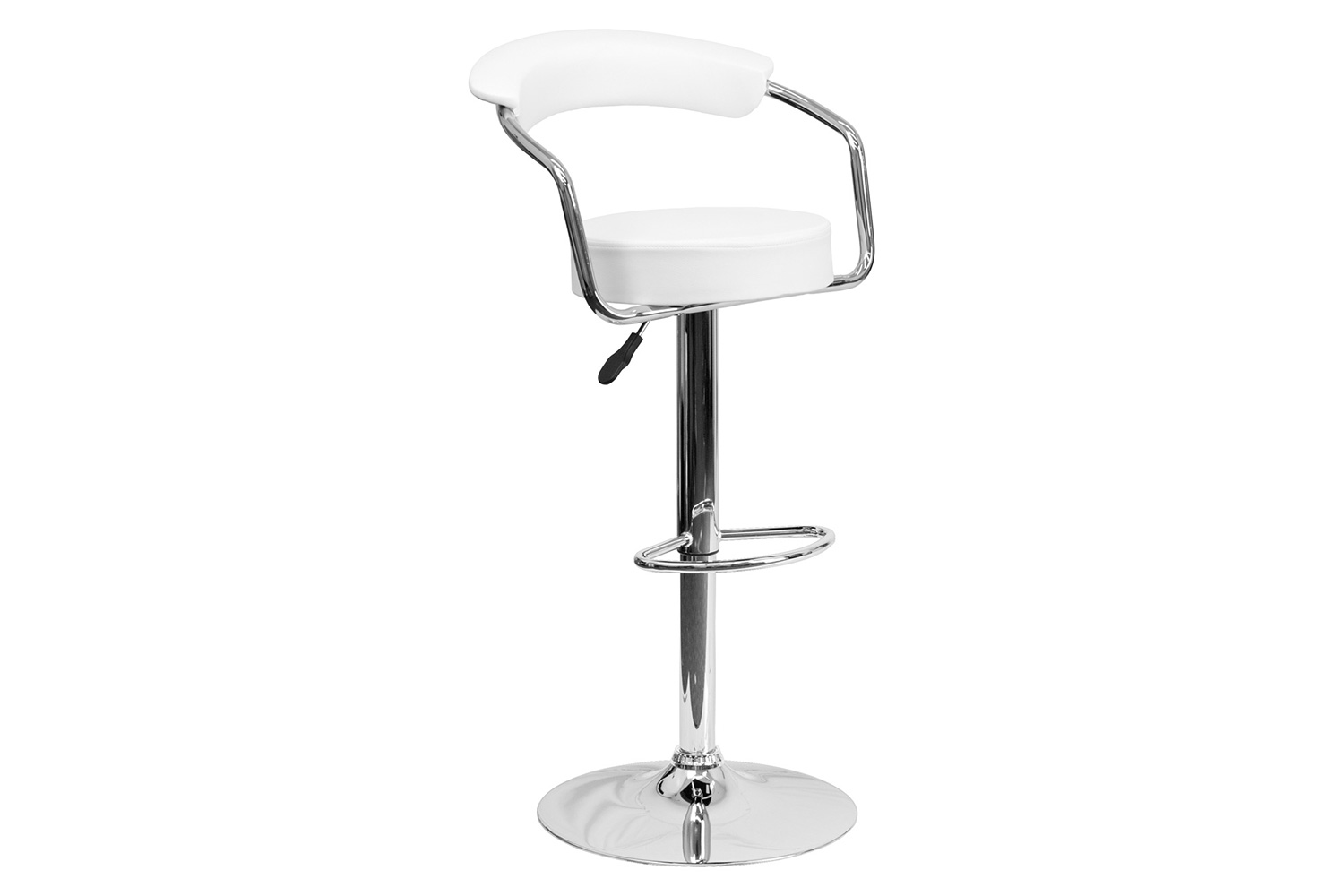 BLNK Cruz Vinyl Adjustable Height Bar Stool with Arms and Chrome Base - White