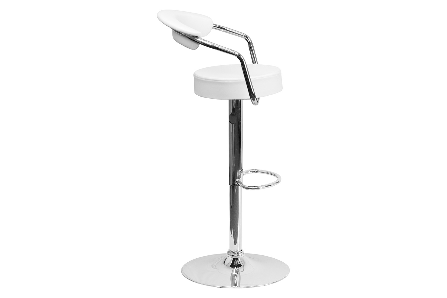 BLNK Cruz Vinyl Adjustable Height Bar Stool with Arms and Chrome Base - White