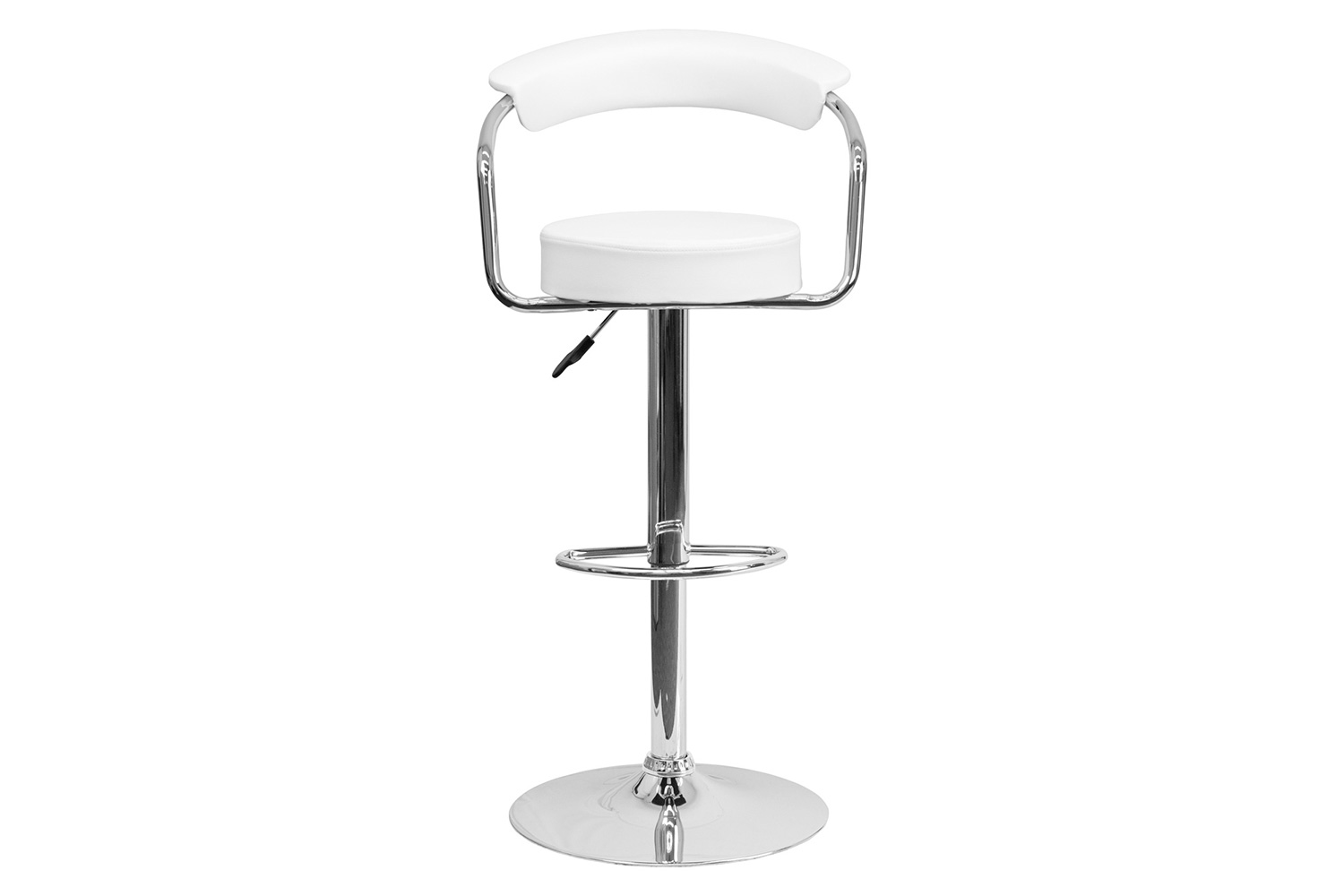 BLNK Cruz Vinyl Adjustable Height Bar Stool with Arms and Chrome Base - White