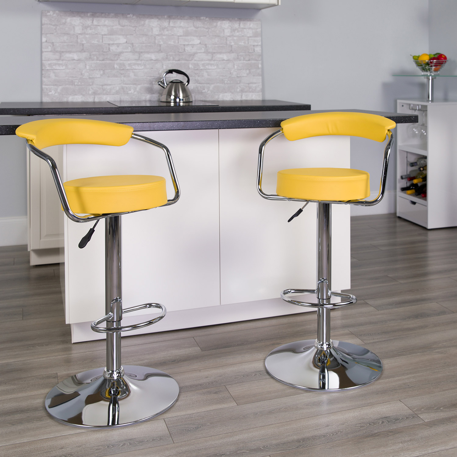 BLNK Cruz Vinyl Adjustable Height Bar Stool with Arms and Chrome Base