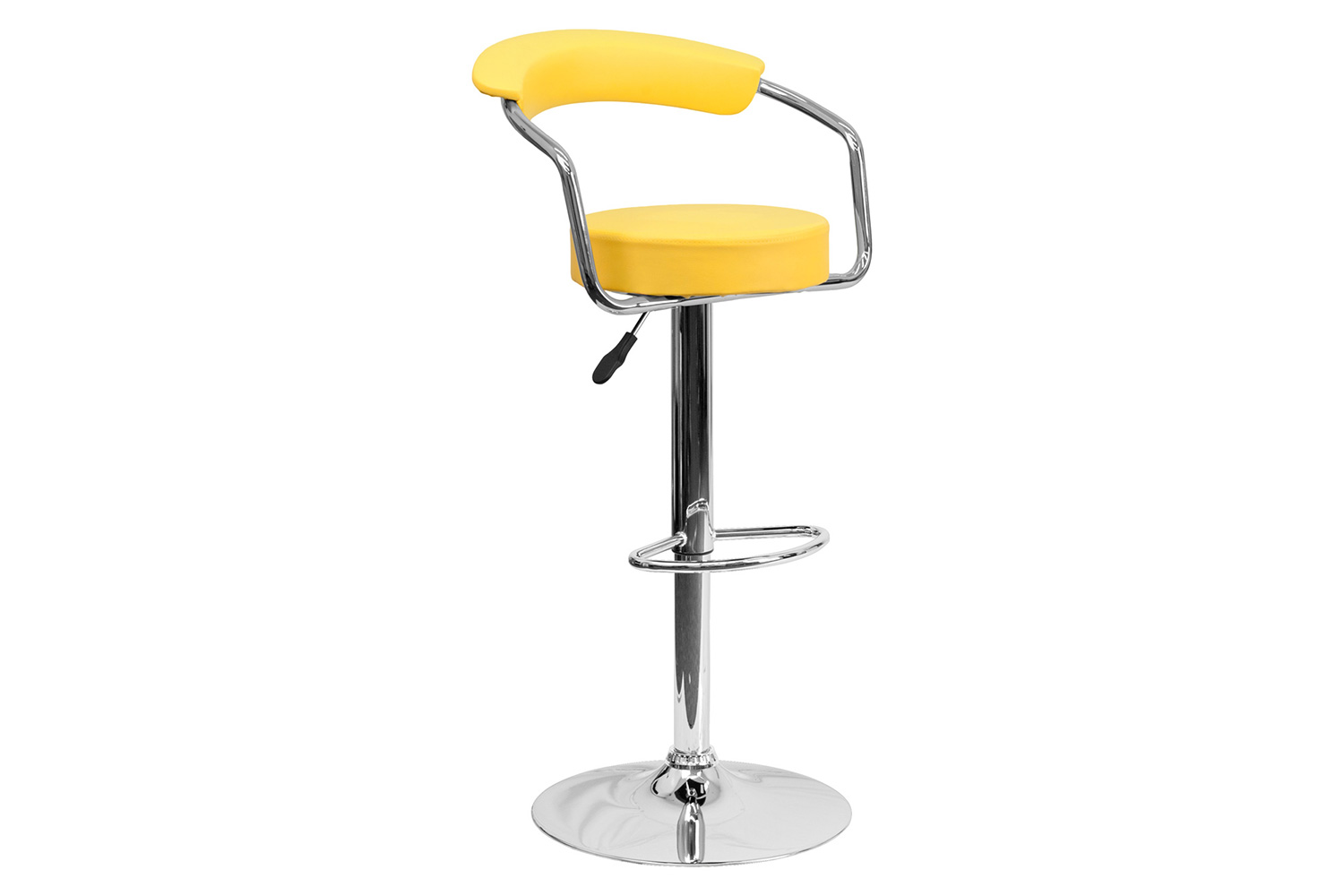 BLNK Cruz Vinyl Adjustable Height Bar Stool with Arms and Chrome Base - Yellow