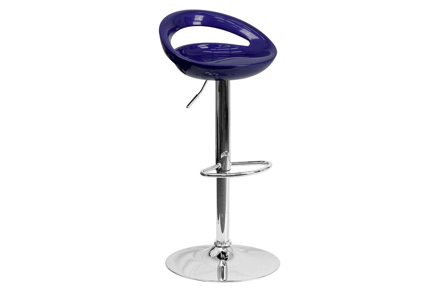 BLNK Dash Plastic Adjustable Height Bar Stool with Rounded Cutout Back and Chrome Base - Blue