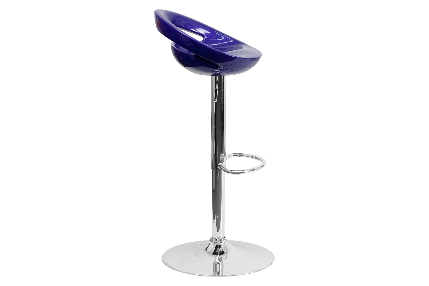 BLNK Dash Plastic Adjustable Height Bar Stool with Rounded Cutout Back and Chrome Base - Blue