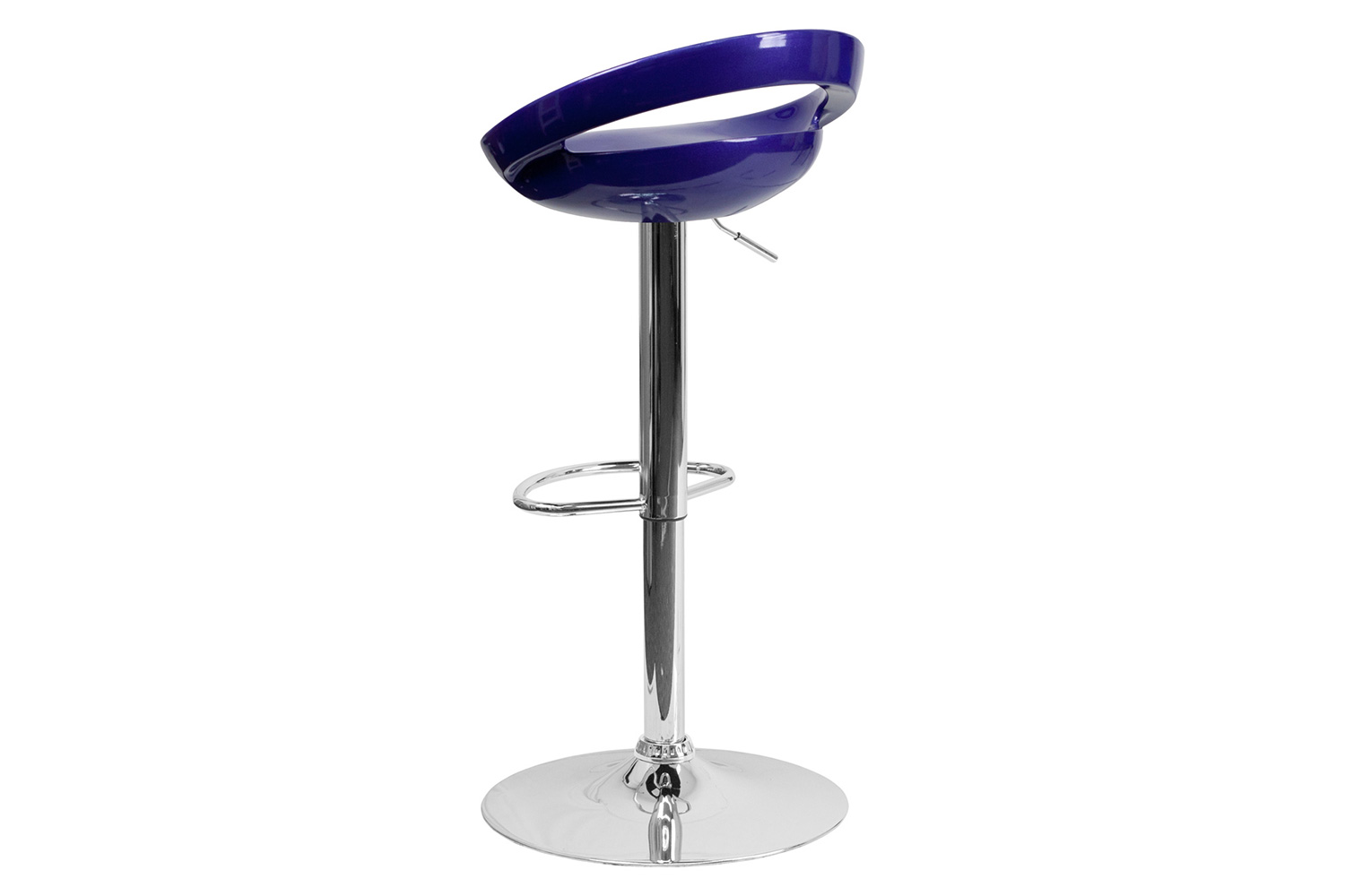 BLNK Dash Plastic Adjustable Height Bar Stool with Rounded Cutout Back and Chrome Base - Blue