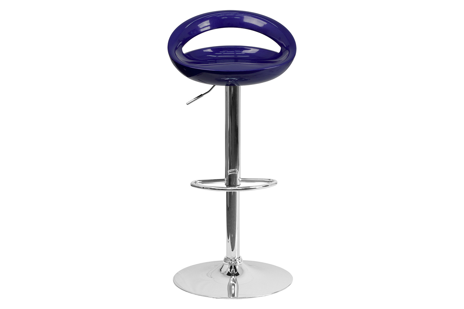 BLNK Dash Plastic Adjustable Height Bar Stool with Rounded Cutout Back and Chrome Base - Blue